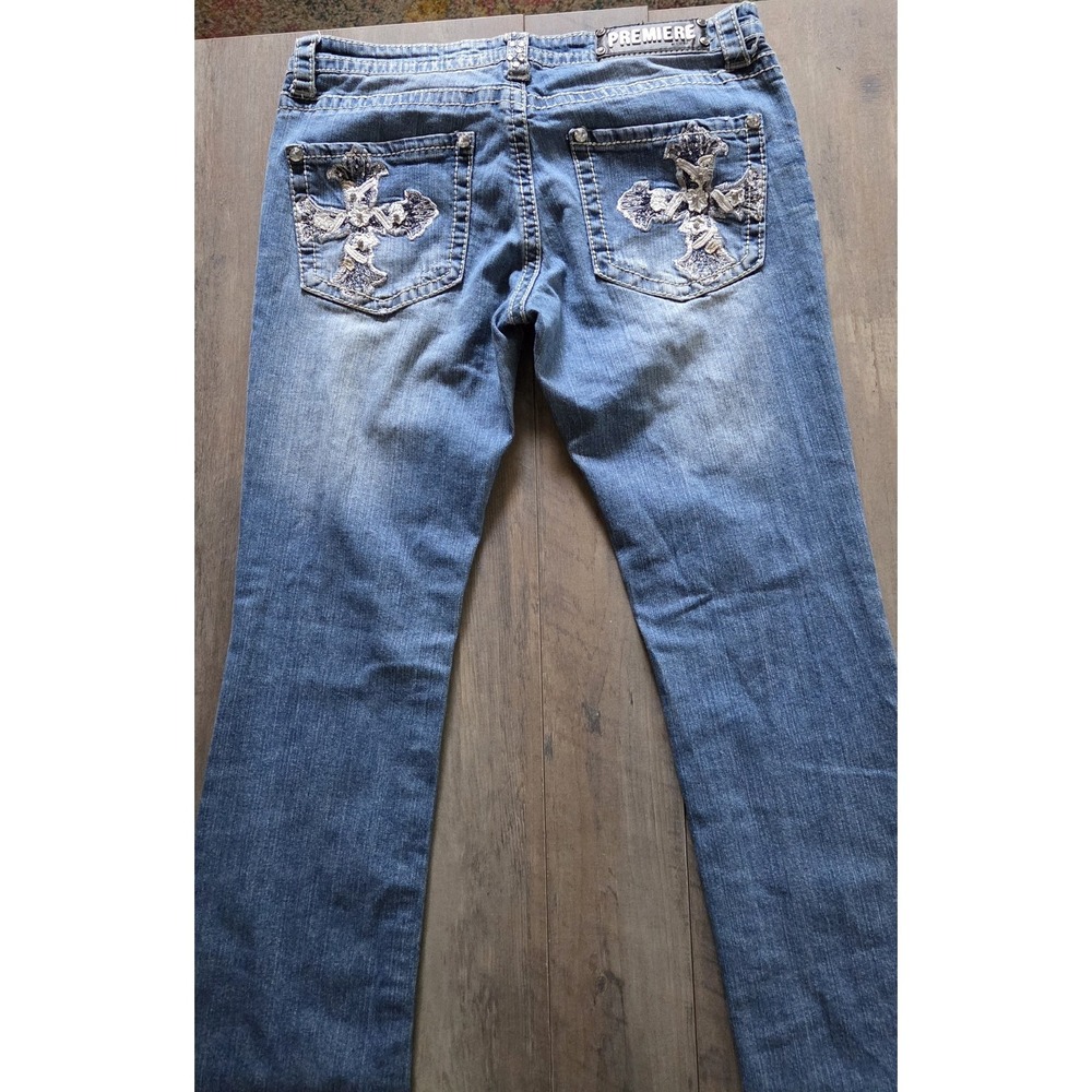 Premiere By Rue21 Rhinestone Medium Wash Denim Bootcut Blue Jeans Women 11/12R